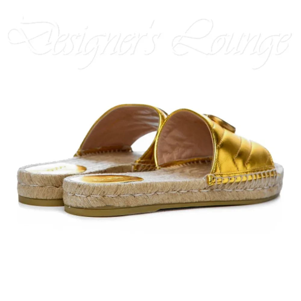 ⚡️SOLD! NEW GUCCI Marmont GG EU 39.5 Pilar Metallic Gold Leather Espadrilles - Picture 10 of 11